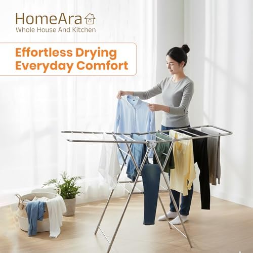 Heavy Duty Foldable Stainless Steel Cloth Drying Stand – 3 Tier Mirror Finish...