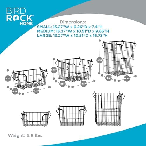 BIRDROCK HOME 3pc Stackable Wire Storage Bins - Fruit Vegetable Organizer - M...