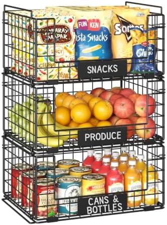 JKsmart 3 Pack XXL Stackable Wire Baskets, Pantry Organizers and Storage
