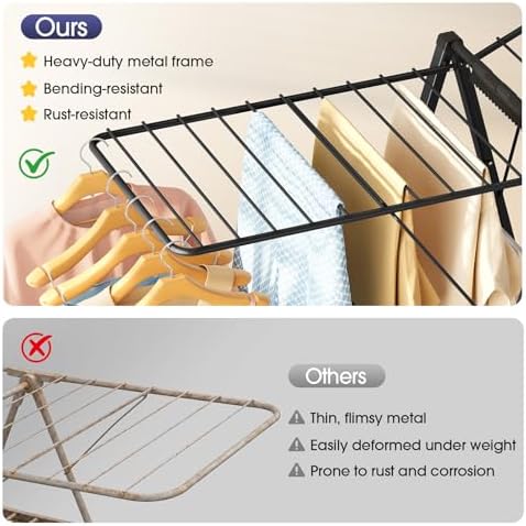 APEXCHASER Clothes Drying Rack, 67.3" L Height Adjustable, Foldable, Black