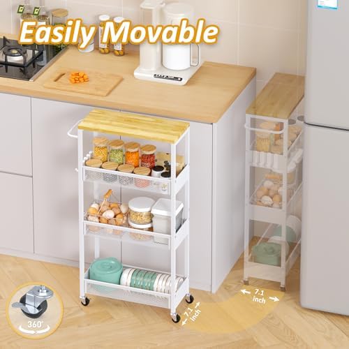 7.1" Wide Slim Storage Cart on Wheels, 4 Tier Metal Narrow Rolling Cart ...