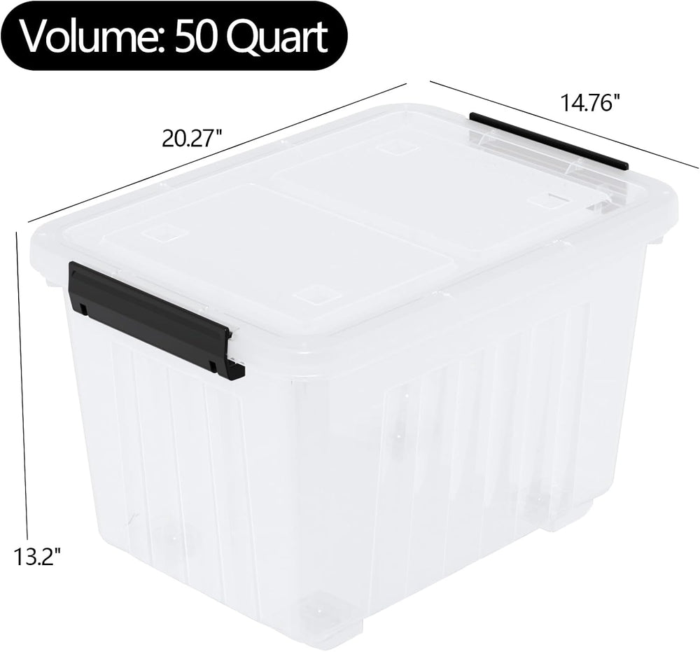 50 Quart Large Clear Plastic Storage Bins with Lids, 4 Packs