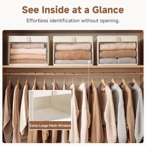 StorageWorks Closet Organizer Bins with Clear Window, Beige
