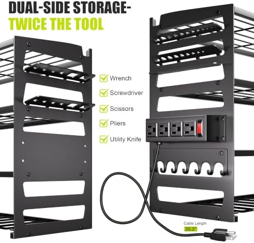 Gotega Power Tool Organizer Wall Mount, Heavy Duty Tool Storage Rack, Black