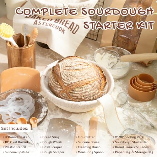 Astercook Sourdough Starter Kit with Round & Oval Banneton Bread Proofing...