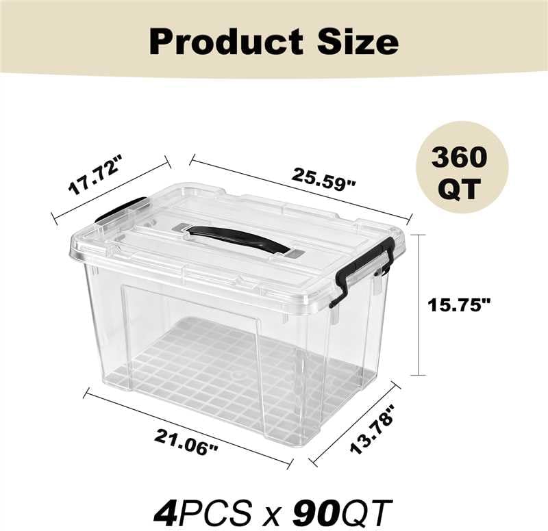 4 Pack 90 QT Plastic Storage Bins with Lids