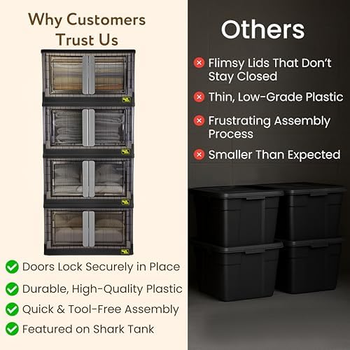 Quik Box - 19 Gallon 3 Pack Stackable Storage Bins with Doors, Collapsible Or...