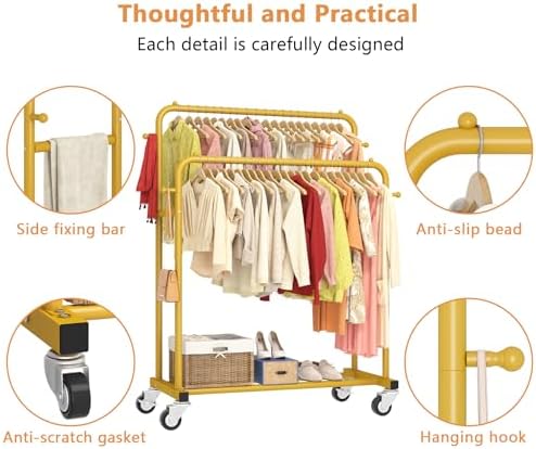 Laiensia Double Rods Garment Rack with Wheels, Clothing Rack for Hanging Clot...