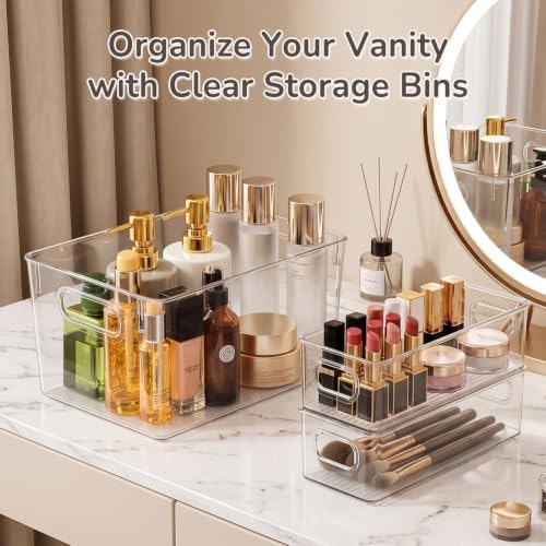 Hudgan 8 Clear Plastic Storage Bins for Pantry Organizer, Kitchen Cabinet