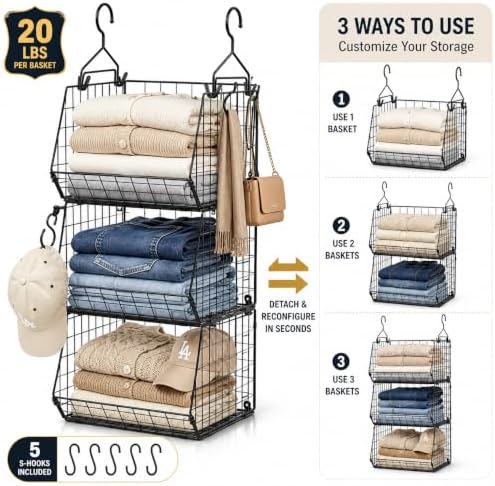 X-cosrack 3-Tier Hanging Closet Organizer, Laundry Room Organization | Space ...