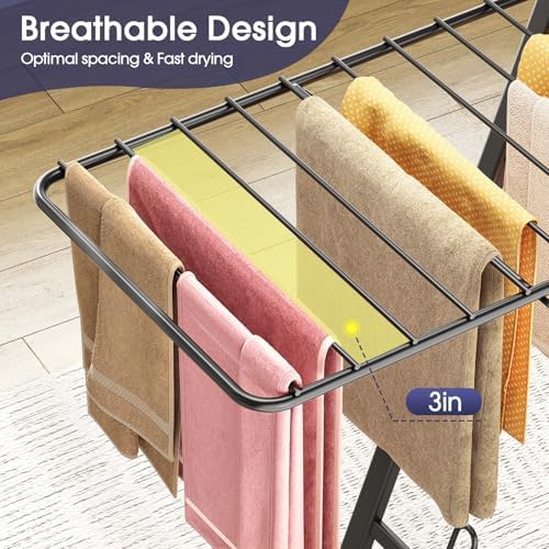 APEXCHASER Clothes Drying Rack, 67.3" L Height Adjustable, Foldable, Black