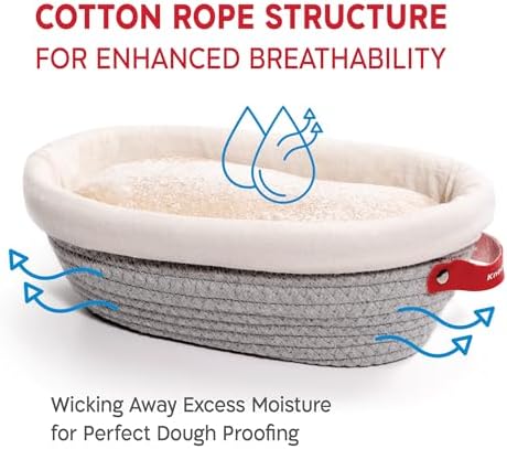 KneadAce Cotton Rope Banneton Bread Proofing Basket Set, 2 x Oval Bread Baske...