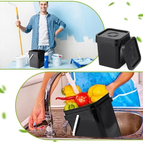 Suzile 10 Pcs Food Grade Square Bucket with Lid 1 Gallon Plastic Bucket 4.5L ...