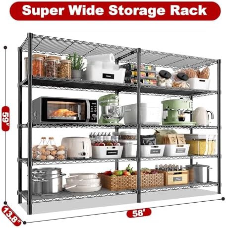 REIBII 5-Tier Heavy Duty Wire Shelving Unit, 1430LBS Storage Shelf Rack