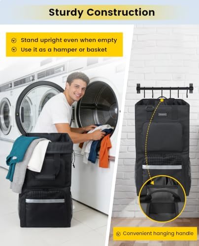 Vorspack Laundry Backpack for College Dorm, Heavy-Duty Hamper, Black