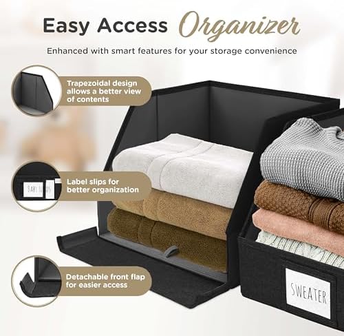 VIVIDECOR Open Front Trapezoid Closet Bins, Closet Shelf Organizer, Black