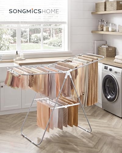 SONGMICS HOME Clothes Drying Rack with Wings, Foldable Laundry Rack with Sock...