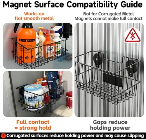 ULIBERMAGNET Magnetic Baskets, Large Capacity Metal Wire Mesh Basket Holder O...