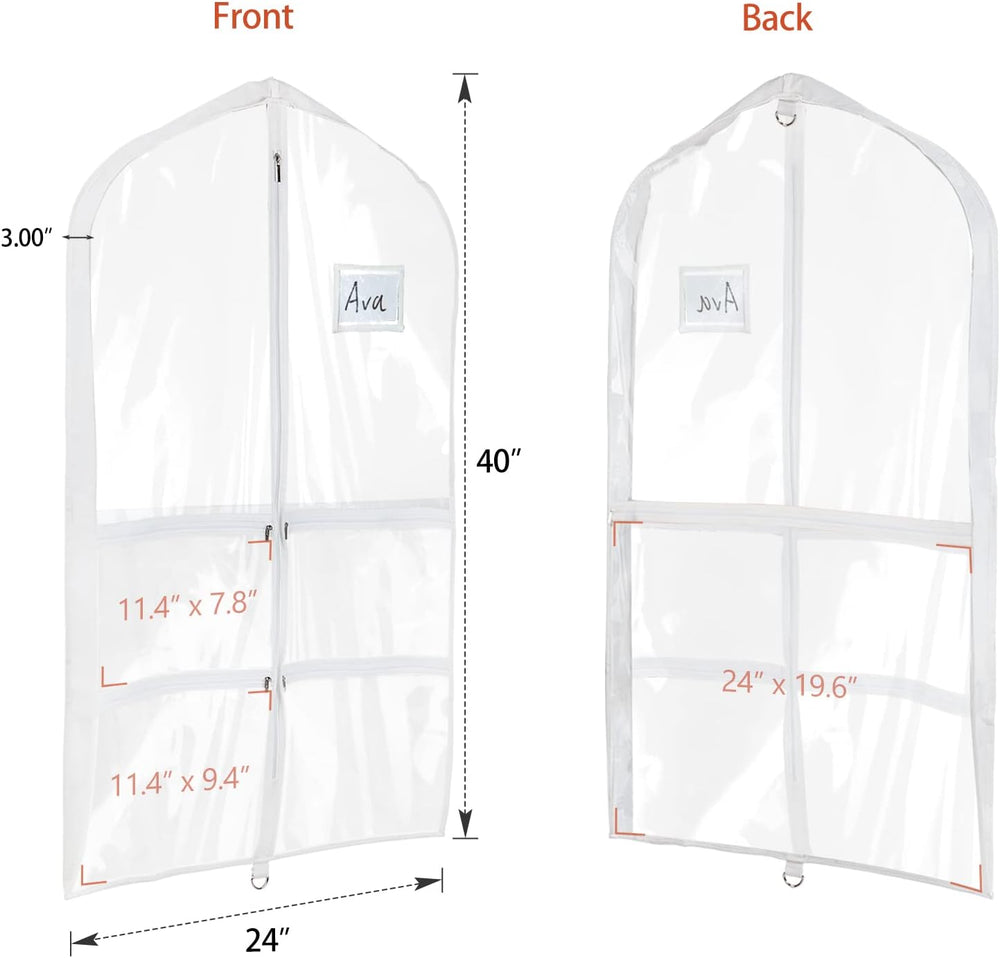 Univivi 40 Inch Dance Costume Garment Bags for Dancers, Clear, 3 Pack