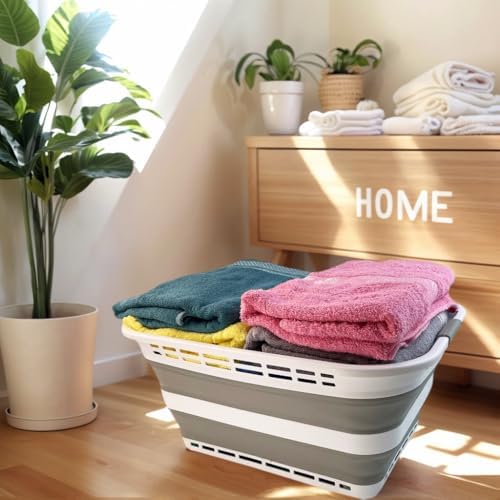 SAMMART 42L (11 Galloons) Collapsible Plastic Laundry Basket - Foldable Pop U...