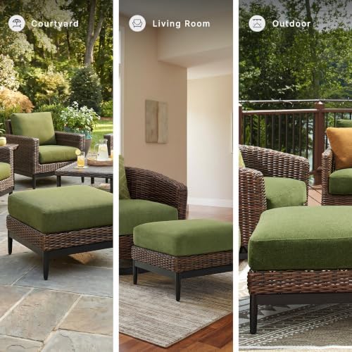 Signature Design by Ashley Outdoor Ottoman with Cushion, 28" Square Green