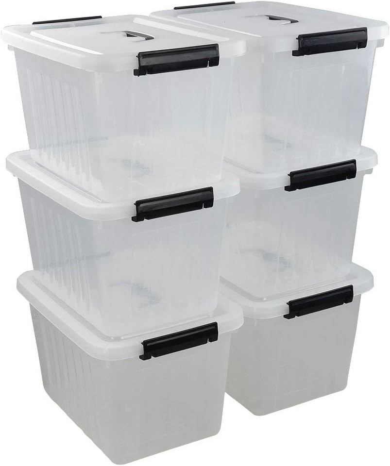 12 Quart Storage Box with Handle, 6 Pack Latching Container Bin