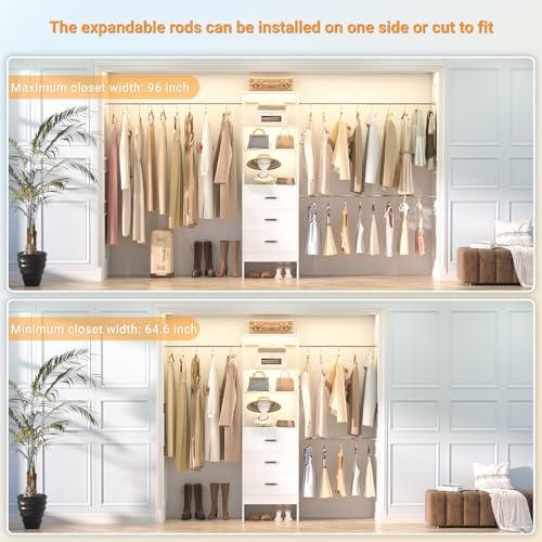 Besiost 96'' Closet Organizer System with 3 Hanging Rods, 8FT Closet ...
