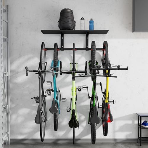 Mount-It! WheelsUp Bike Storage Rack with Shelf | Wall Mounted Garage Organiz...