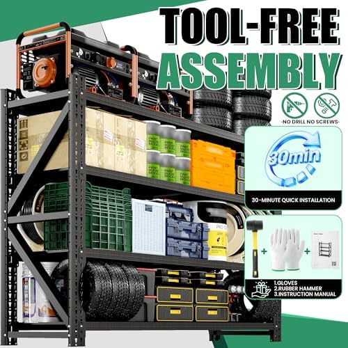 4-Tier Heavy Duty Garage Shelving,Industrial Shelving for Commercial & Ho...