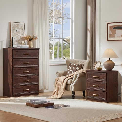 RWYHG Dresser Set for Bedroom with 5 Drawers 45" Tall with Gold Handle