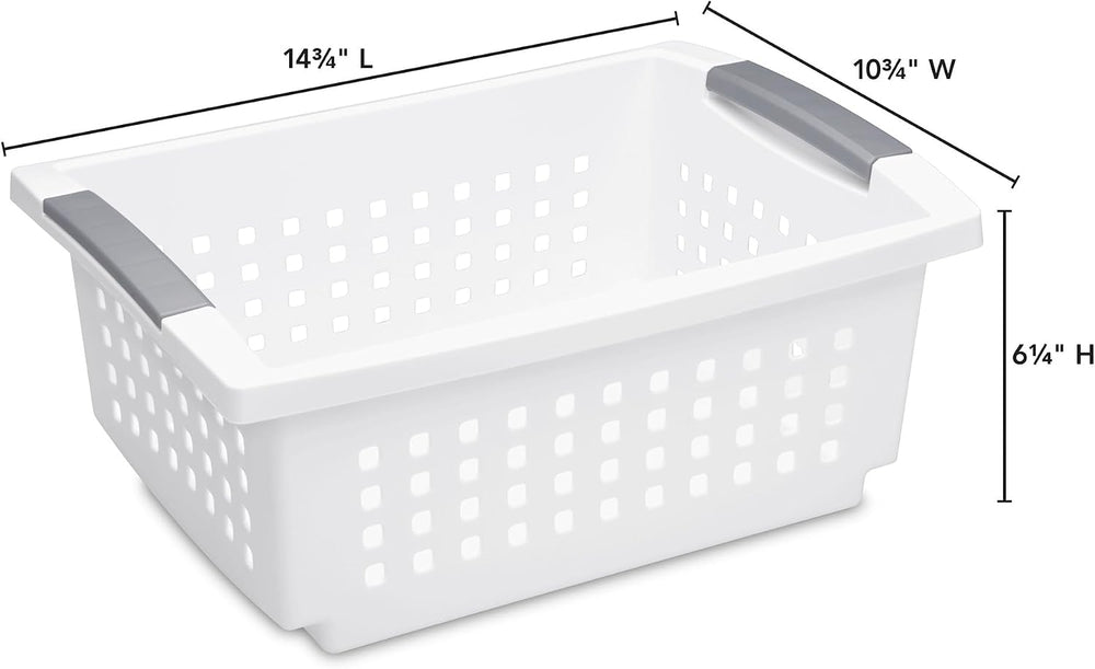 Sterilite 12 Pack Medium Stacking Basket, Open Top Storage Bin with Handles, ...