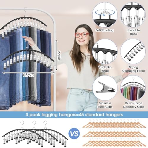 6 Pack Legging Organizer for Closet Hanging, Pants Hangers with Clips Metal