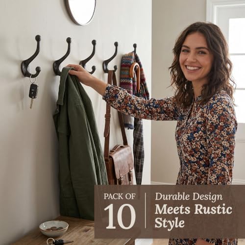 My Fancy Farmhouse Rustic Cast Iron Coat Hooks (10 Pack) Wall Mounted Farmhou...