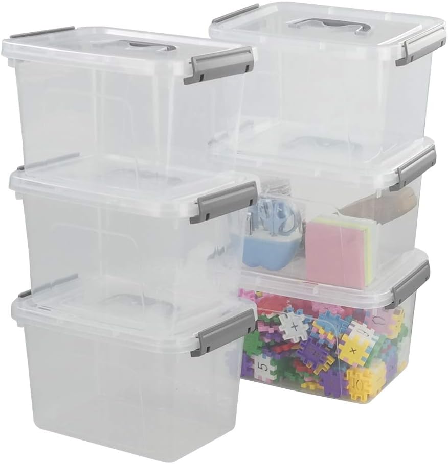 Vababa 6 Quart Clear Plastic Storage Box, Latch Box with Handle, 6-Pack