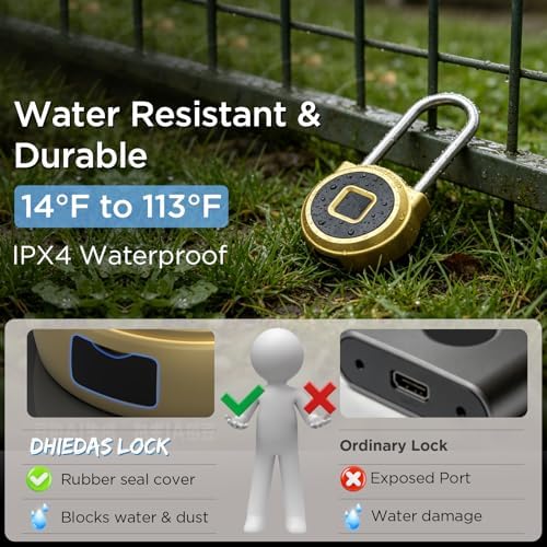 Fingerprint Lock - 2.1 Inch Long Shackle Combination Lock with Fingerprint Bl...