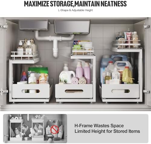 Under Sink Organizer Upgrade To Professional Rails,2-Tier Dual Pull Out Cabin...