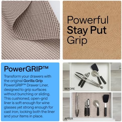 GORILLA GRIP powerGRIP Drawer Shelf and Cabinet Liner, 12"x30', Beige