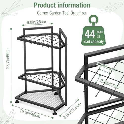 Garden Tool Organizer for Corner,Metal Yard Tool Organizer for Long-Handled T...