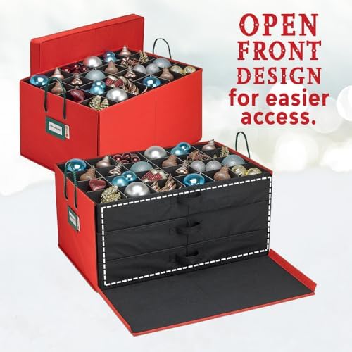 HOLDN’ STORAGE Christmas Ornament Storage Box with Dividers, Holds Up to 72 O...