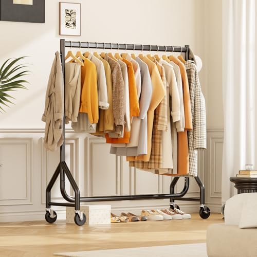 HYSEYY Clothes Clothing Rack, Rolling Heavy Duty Clothes Rack Load 420 LBS Wi...