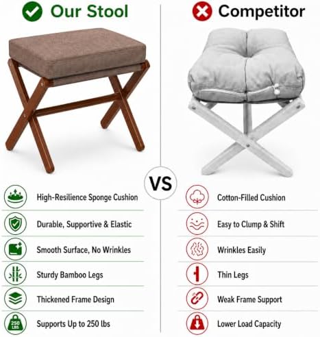 BAMBOOHOMIE Foldable Foot Stool Ottoman, Modern Foot Rest with Bamboo X Legs ...