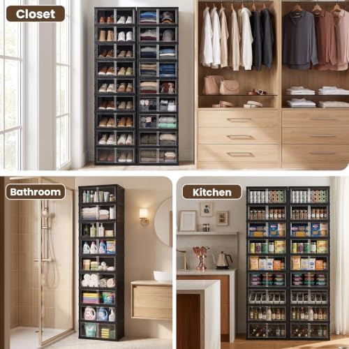 9 Tier Foldable Shoe Rack, Plastic Shoe Storage Cabinet with Clear Doors