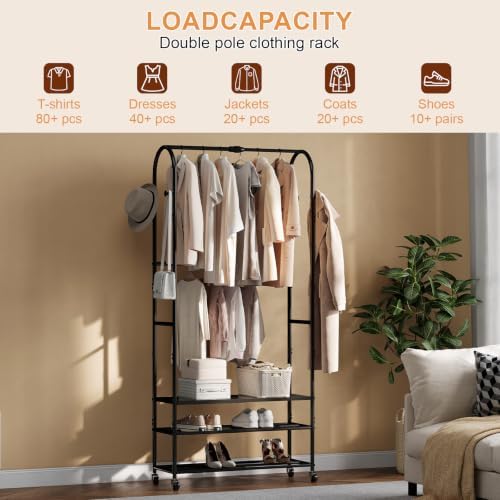 Clothes Rack with Shoe Shelf, Expandable Garment Rack 17.7"-29.1", ...