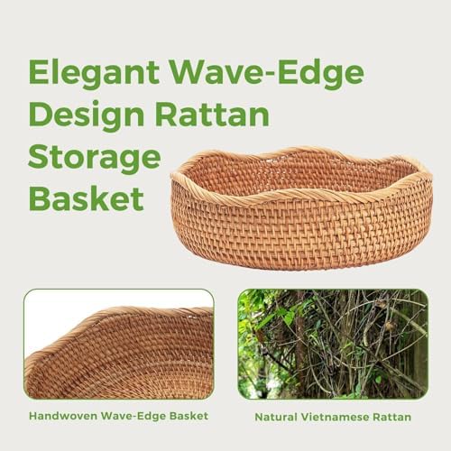 Round Rattan Bread Baskets for Serving, Wicker Fruit Baskets Storage Bowls
