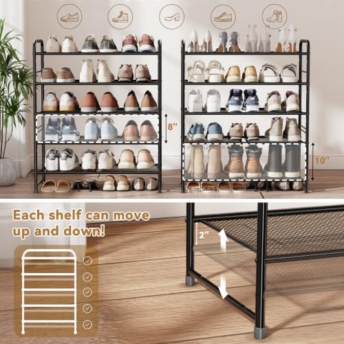Shoe Rack 5 Tier 27" Heavy Duty Metal Mesh Closet Shoe Organizer, Black