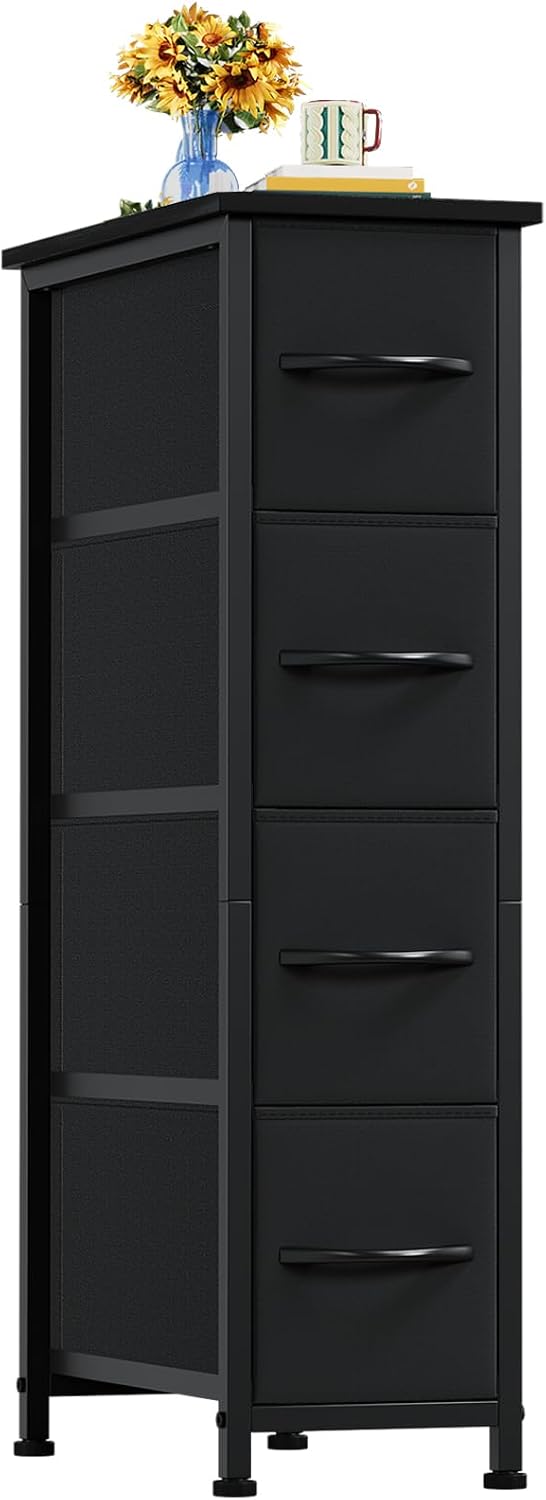 Somdot Narrow Dresser for Bedroom, 4 Drawer Storage Cabinet, Black