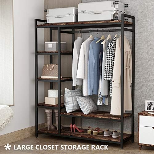 LITTLE TREE Free Standing Wood Closet Clothes Rack,Heavy Duty Grament Rack wi...