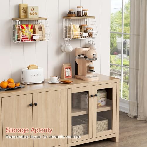 Goozii White Fruit Storage Basket for Kitchen Counter Set of 2, Wall Mount Wi...
