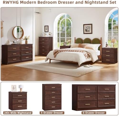 RWYHG Dresser for Bedroom 5 Drawer 45" Tall with Gold Handle Closet Storage