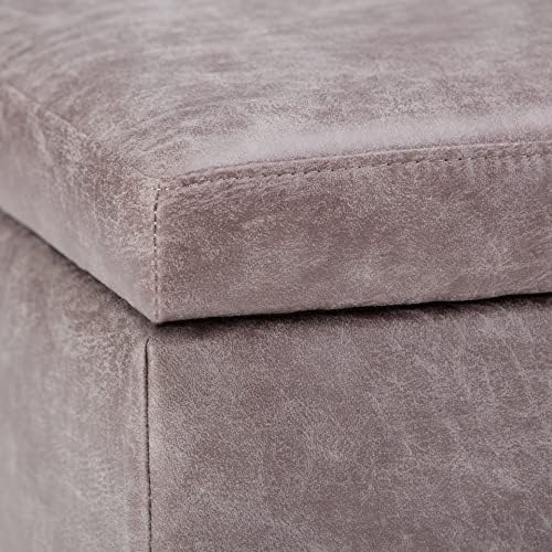SIMPLIHOME Owen 34" Wide Vegan Leather Lift Top Ottoman in Grey Taupe